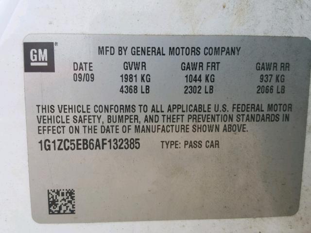 1G1ZC5EB6AF132385 - 2010 CHEVROLET MALIBU 1LT WHITE photo 10