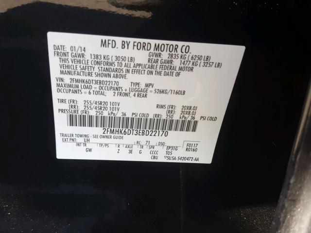 2FMHK6DT3EBD22170 - 2014 FORD FLEX LIMIT BLACK photo 10