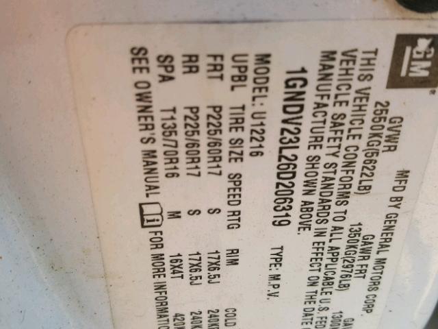 1GNDV23L26D206319 - 2006 CHEVROLET UPLANDER L 白色 照片 10