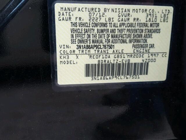 3N1AB6AP9CL767501 - 2012 NISSAN SENTRA 2.0 BLACK photo 10