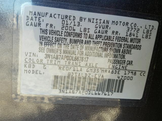 3N1AB7AP0DL667617 - 2013 NISSAN SENTRA S GRAY photo 10