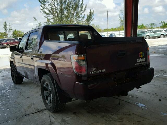 2HJYK16278H504950 - 2008 HONDA RIDGELINE MAROON photo 3