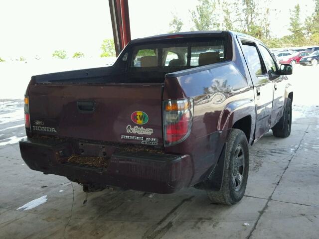 2HJYK16278H504950 - 2008 HONDA RIDGELINE MAROON photo 4