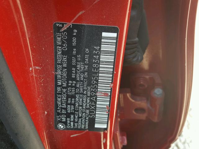 5UXFA93595LE83434 - 2005 BMW X5 4.8IS RED photo 10