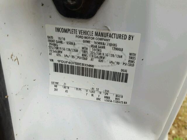 1FDUF4GY5BEB33468 - 2011 FORD F450 SUPER WHITE photo 10