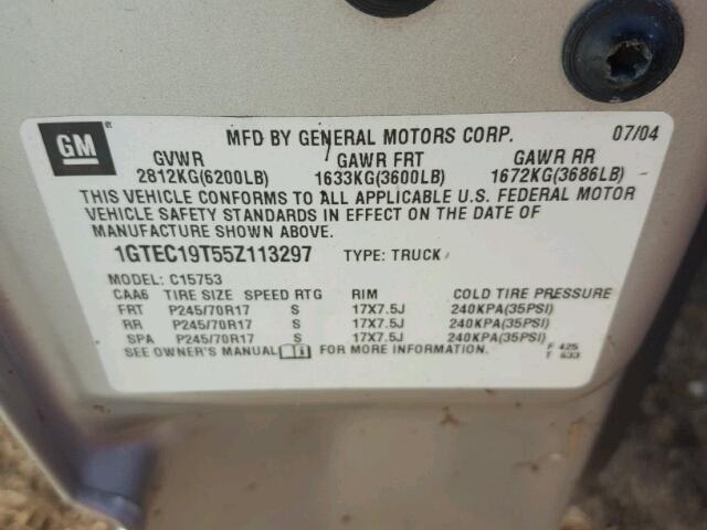 1GTEC19T55Z113297 - 2005 GMC NEW SIERRA SILVER photo 10