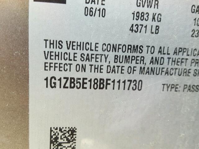 1G1ZB5E18BF111730 - 2011 CHEVROLET MALIBU LS GRAY photo 10