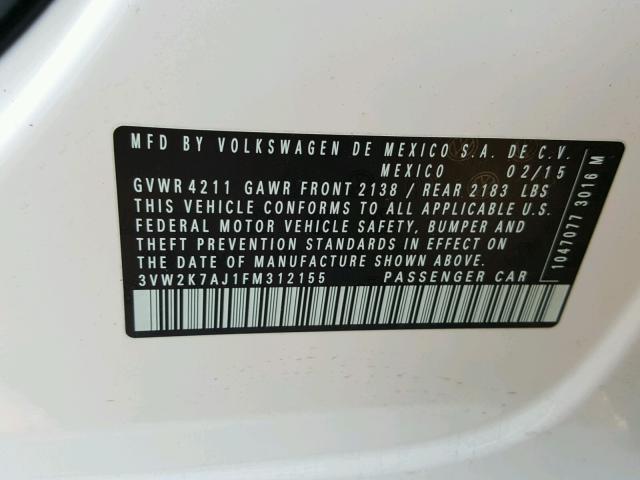 3VW2K7AJ1FM312155 - 2015 VOLKSWAGEN JETTA BASE 白色 照片 10