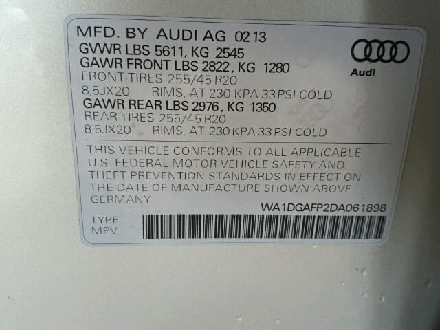 WA1DGAFP2DA061898 - 2013 AUDI Q5 PREMIUM SILVER photo 10