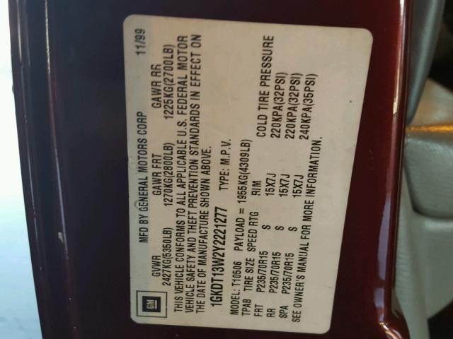 1GKDT13W2Y2221277 - 2000 GMC JIMMY / EN MAROON photo 10