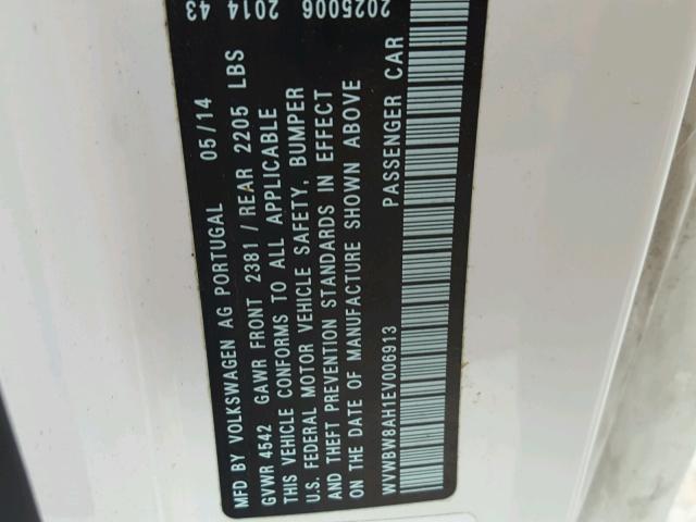 WVWBW8AH1EV006913 - 2014 VOLKSWAGEN EOS KOMFOR თეთრი ფოტო 10