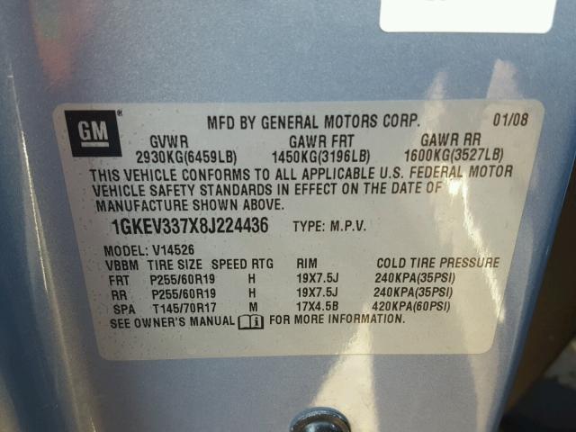 1GKEV337X8J224436 - 2008 GMC ACADIA SLT 蓝色 照片 10