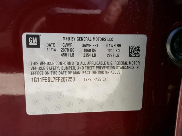 1G11F5SL7FF207250 - 2015 CHEVROLET MALIBU LTZ 栗色 照片 10