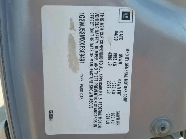 1G2WJ52MXXF309491 - 1999 PONTIAC GRAND PRIX GRAY photo 10