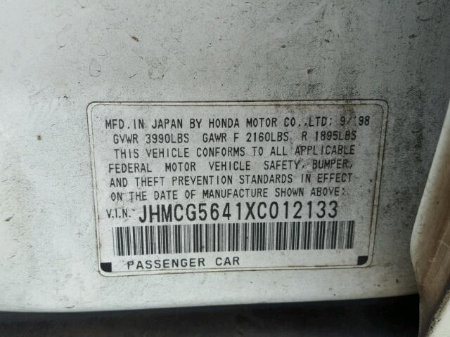 JHMCG5641XC012133 - 1999 HONDA ACCORD LX WHITE photo 10