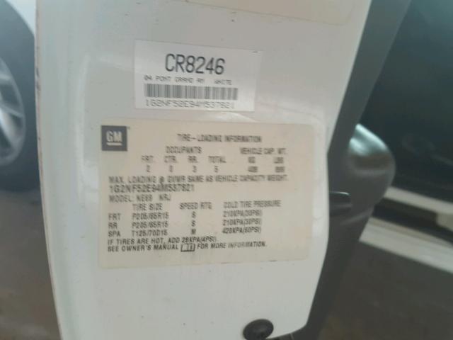 1G2NF52E94M537821 - 2004 PONTIAC GRAND AM S თეთრი ფოტო 10