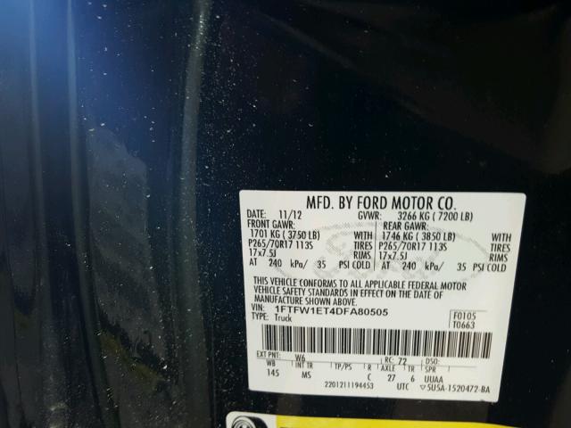 1FTFW1ET4DFA80505 - 2013 FORD F150 SUPER GREEN photo 10