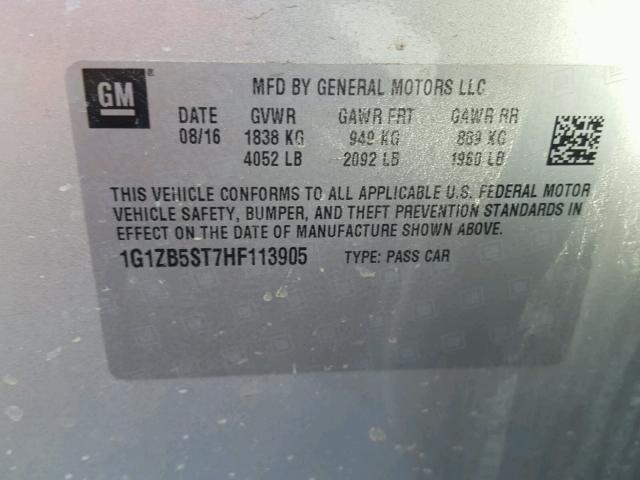 1G1ZB5ST7HF113905 - 2017 CHEVROLET MALIBU LS Gümüş foto 10