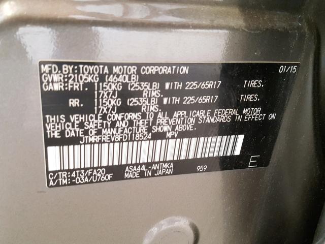 JTMRFREV8FD118524 - 2015 TOYOTA RAV4 XLE BROWN photo 10