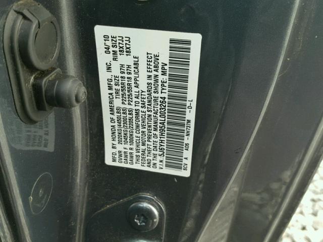 5J6YH1H95AL003264 - 2010 HONDA ELEMENT SC GRAY photo 10