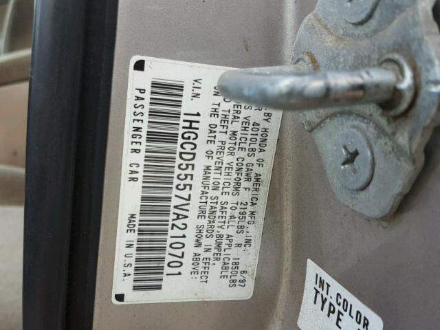 1HGCD5557VA210701 - 1997 HONDA ACCORD EX GOLD photo 10