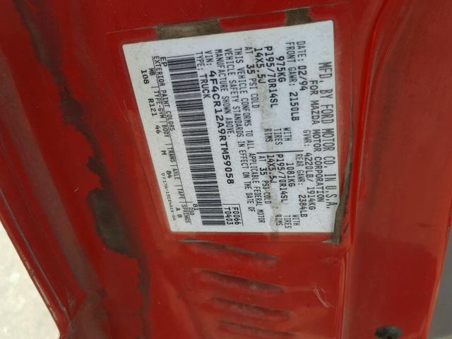 4F4CR12A9RTM59058 - 1994 MAZDA B2300 RED photo 10