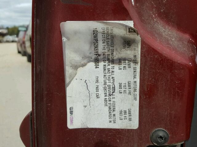 1G2WP52K6YF195584 - 2000 PONTIAC GRAND PRIX BURGUNDY photo 10