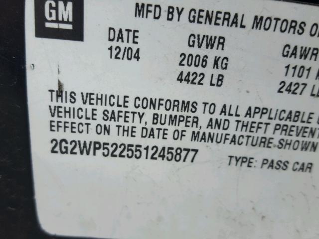 2G2WP522551245877 - 2005 PONTIAC GRAND PRIX შავი ფოტო 10