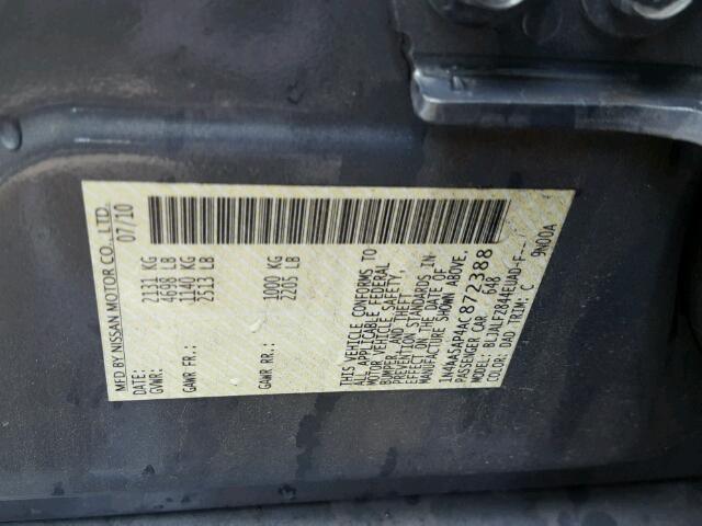 1N4AA5AP4AC872388 - 2010 NISSAN MAXIMA S GRAY photo 10