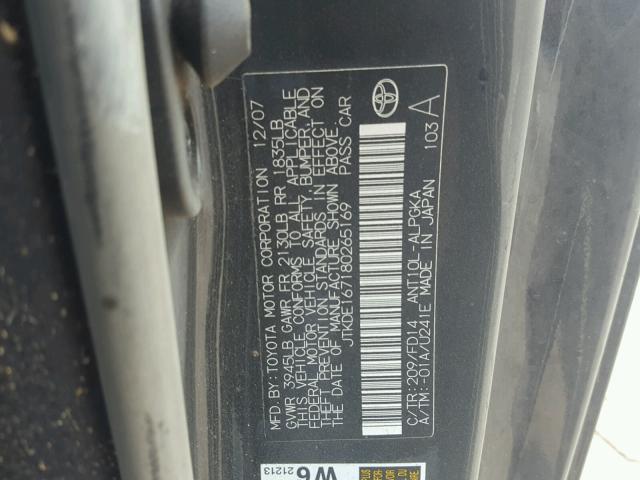 JTKDE167180265169 - 2008 TOYOTA SCION TC 灰色 照片 10