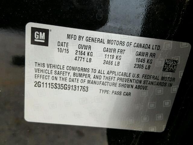 2G1115S35G9131763 - 2016 CHEVROLET IMPALA BLACK photo 10