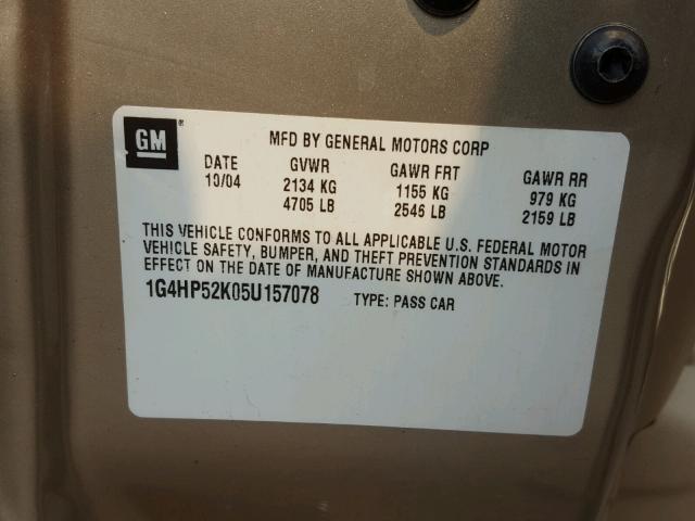 1G4HP52K05U157078 - 2005 BUICK LESABRE CU GOLD photo 10