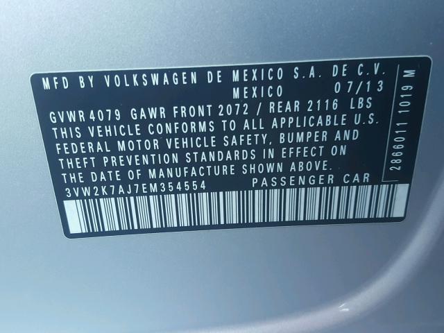 3VW2K7AJ7EM354554 - 2014 VOLKSWAGEN JETTA BASE SILVER photo 10