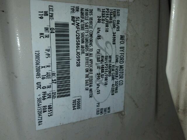 5LMFU28586LJ05928 - 2006 LINCOLN NAVIGATOR 白色 照片 10