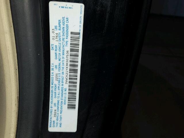3VWCK21YX3M307536 - 2003 VOLKSWAGEN NEW BEETLE 黑色 照片 10