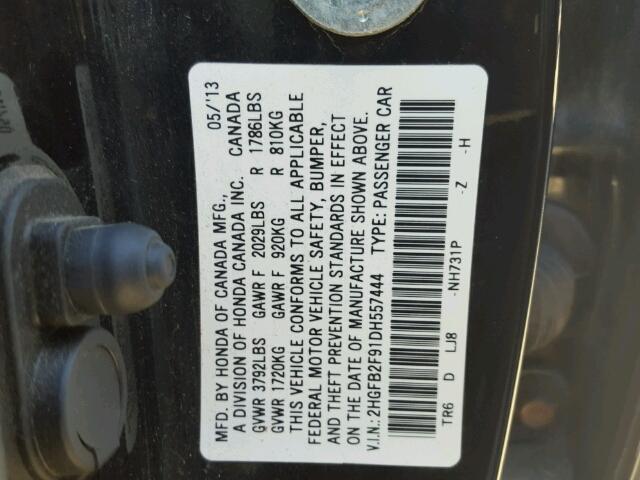 2HGFB2F91DH557444 - 2013 HONDA CIVIC EXL BLACK photo 10