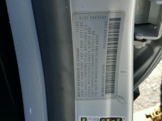 WVWWH63B94E183846 - 2004 VOLKSWAGEN PASSAT GLX SILVER photo 10