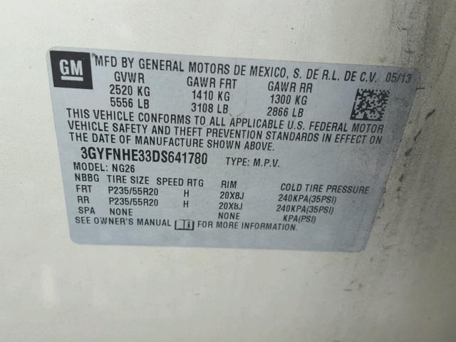 3GYFNHE33DS641780 - 2013 CADILLAC SRX PERFOR 米色 照片 10