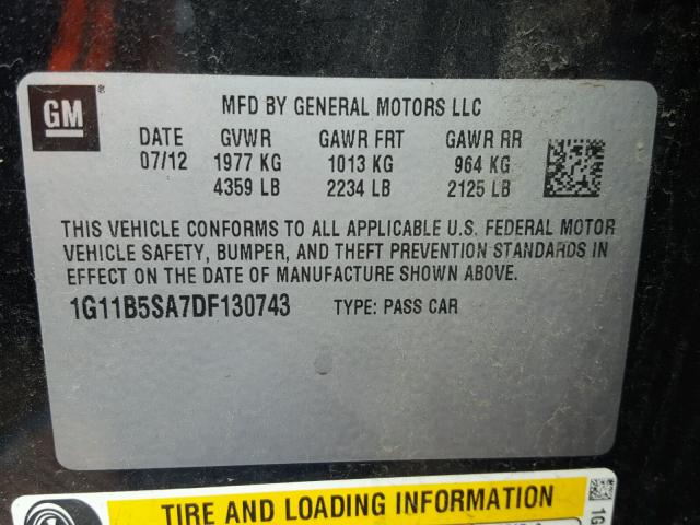 1G11B5SA7DF130743 - 2013 CHEVROLET MALIBU LS Қара фото 10