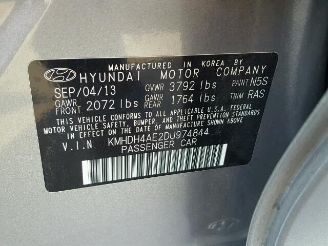 KMHDH4AE2DU974844 - 2013 HYUNDAI ELANTRA GL GRAY photo 10