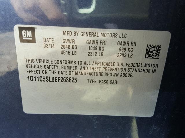 1G11C5SL8EF263625 - 2014 CHEVROLET MALIBU 1LT 蓝色 照片 10