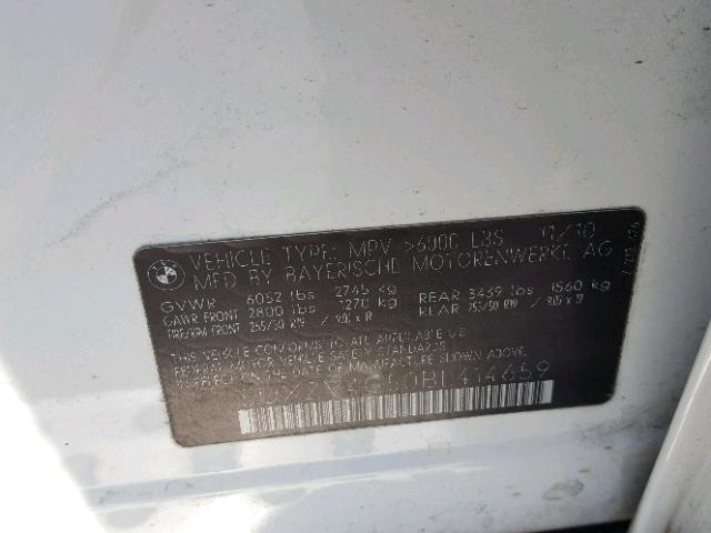 5UXZV4C50BL414659 - 2011 BMW X5 XDRIVE3 WHITE photo 10