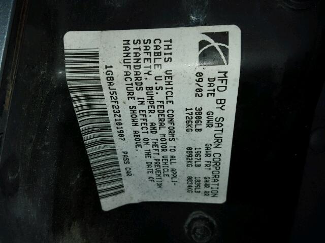 1G8AJ52F23Z101907 - 2003 SATURN ION LEVEL BLUE photo 10