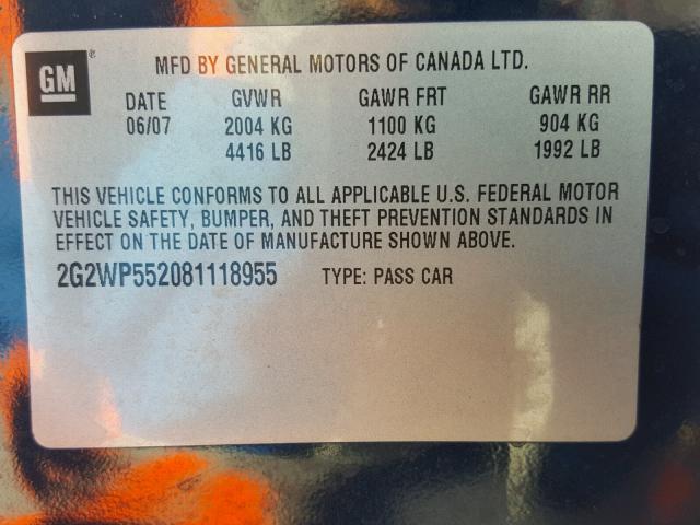 2G2WP552081118955 - 2008 PONTIAC GRAND PRIX Mavi foto 10