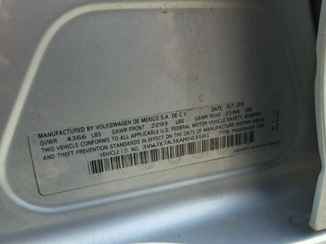 3VWJX7AJXAM003581 - 2010 VOLKSWAGEN JETTA S 银色 照片 10