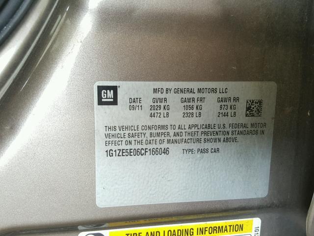 1G1ZE5E06CF166046 - 2012 CHEVROLET MALIBU LTZ 棕色 照片 10