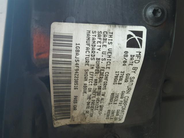 1G8AJ54F94Z230516 - 2004 SATURN ION LEVEL SILVER photo 10