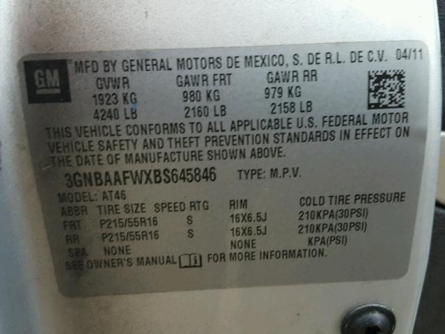 3GNBAAFWXBS645846 - 2011 CHEVROLET HHR LS შავი ფოტო 10