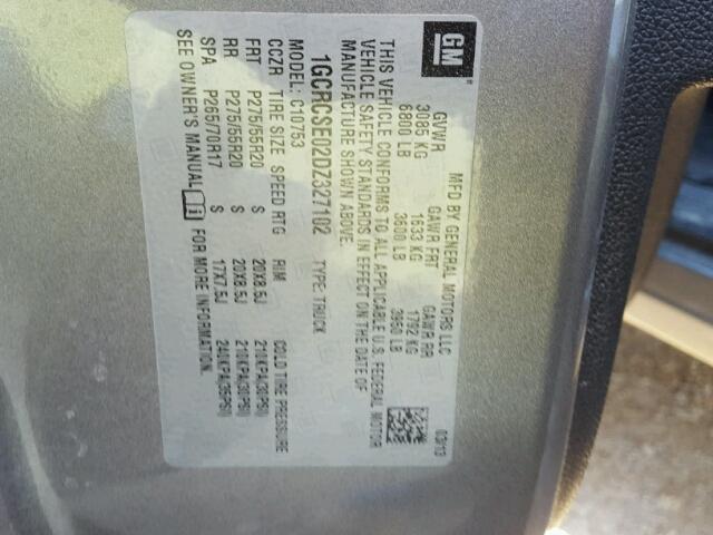 1GCRCSE02DZ327102 - 2013 CHEVROLET SILVERADO GRAY photo 10