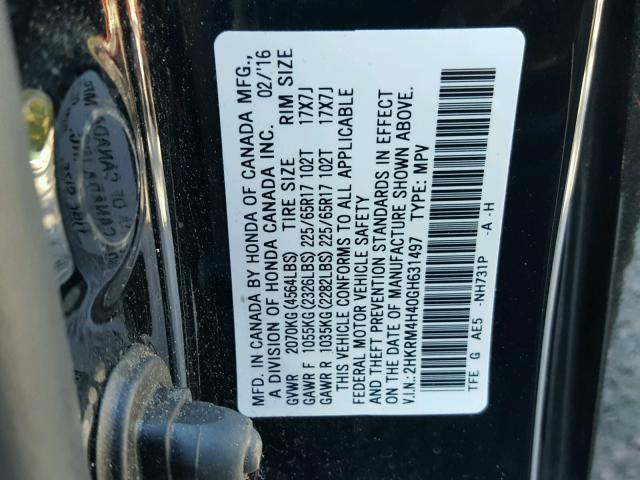 2HKRM4H40GH631497 - 2016 HONDA CR-V SE BLACK photo 10